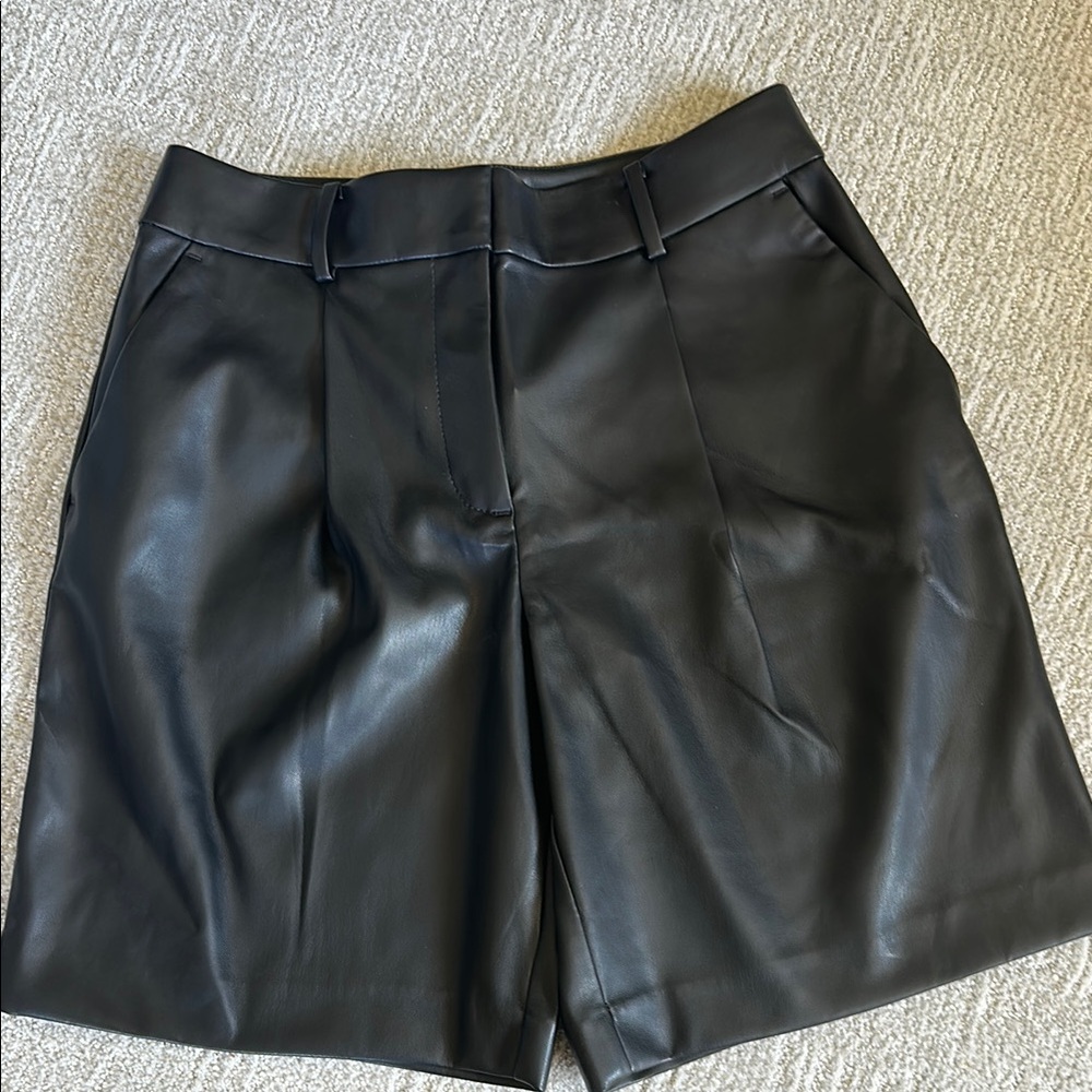 LOFT Black Faux Leather Shorts High-Waisted Tailored Design